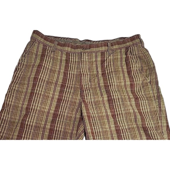 TOMMY BAHAMA Men's‎ 36 Flat Front Brown Mustard Plaid Shorts Cotton Linen Blend - Picture 1 of 9